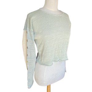 Norma & Hyla Hand Loomed In USA Marled Colorblock Cropped Knit Fall Sweater-S